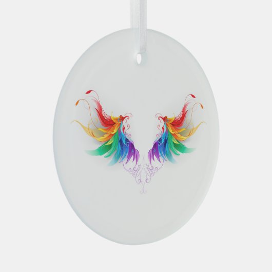 Fluffy Rainbow Wings Ornament Aus Glas (Vorderseite Rechts)