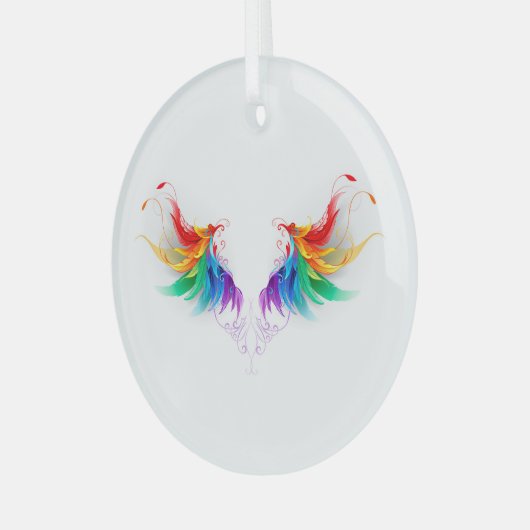 Fluffy Rainbow Wings Ornament Aus Glas (Vorderseite links)