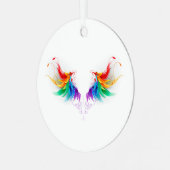 Fluffy Rainbow Wings Ornament Aus Metall (Vorderseite links)
