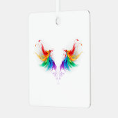 Fluffy Rainbow Wings Ornament Aus Metall (Vorderseite links)
