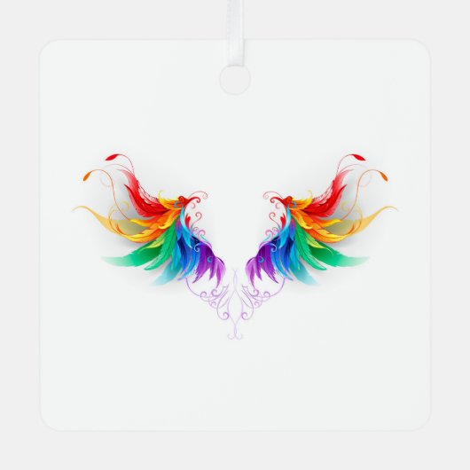 Fluffy Rainbow Wings Ornament Aus Metall (Vorderseite)