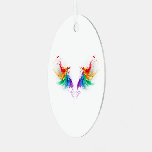 Fluffy Rainbow Wings Ornament Aus Metall (Vorderseite links)