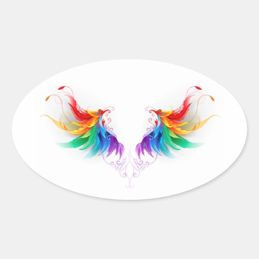 Fluffy Rainbow Wings Ovaler Aufkleber (Vorderseite)