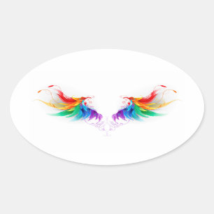 Fluffy Rainbow Wings Ovaler Aufkleber
