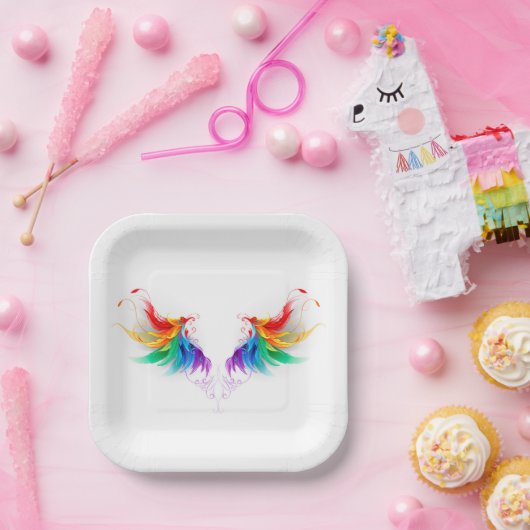 Fluffy Rainbow Wings Pappteller (Party)