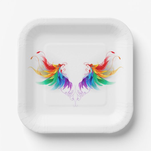 Fluffy Rainbow Wings Pappteller (Vorderseite)