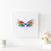 Fluffy Rainbow Wings Quadratische Wanduhr (Zuhause)