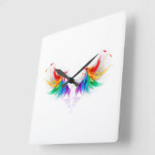 Fluffy Rainbow Wings Quadratische Wanduhr (Winkel)