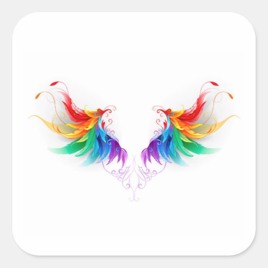 Fluffy Rainbow Wings Quadratischer Aufkleber (Vorderseite)