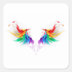 Fluffy Rainbow Wings Quadratischer Aufkleber