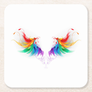 Fluffy Rainbow Wings Rechteckiger Pappuntersetzer