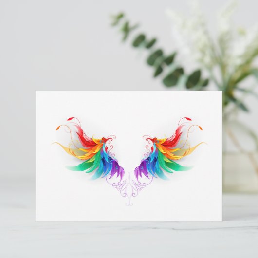 Fluffy Rainbow Wings RSVP Karte (Stehend Vorderseite)