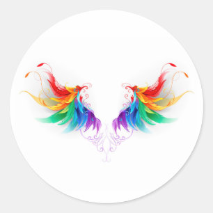 Fluffy Rainbow Wings Runder Aufkleber