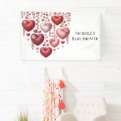 Fluffy Red Floral Heart Baby Shower Banner (Insitu)