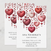 Fluffy Red Floral Heart Baby Shower Einladung (Vorne/Hinten)