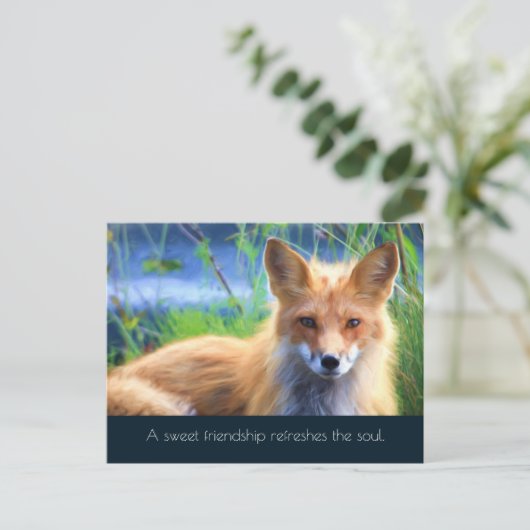 Fluffy Red Fox mit Freundschaftsangebot Postkarte (Stehend Vorderseite)