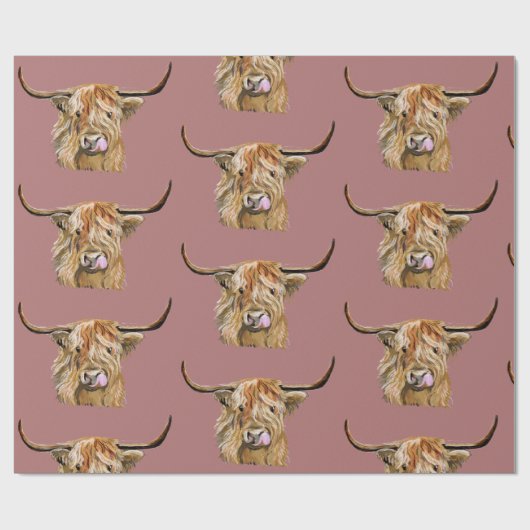 Fluffy Red Highland Cow Original Digital Art Geschenkpapier (Flach)