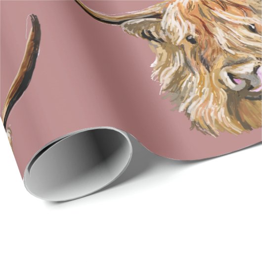 Fluffy Red Highland Cow Original Digital Art Geschenkpapier (Rolleneckpunkt)