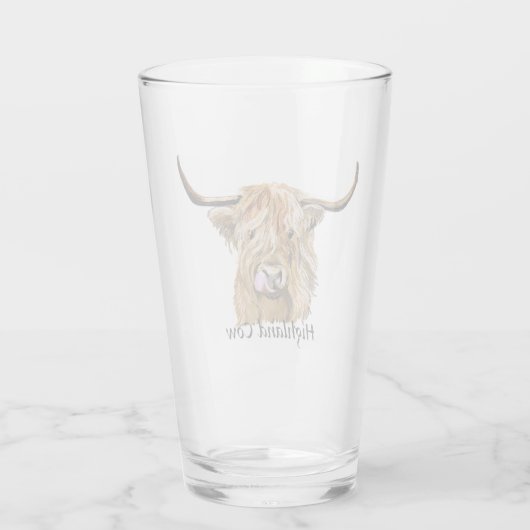 Fluffy Red Highland Cow Original Digital Art Glas (Rückseite)