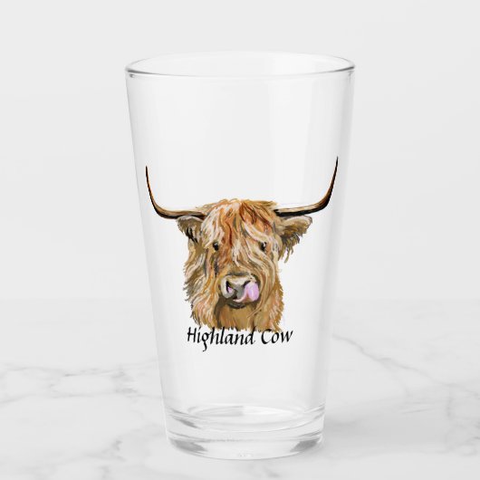 Fluffy Red Highland Cow Original Digital Art Glas (Vorderseite)