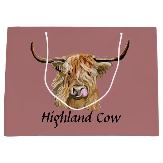 Fluffy Red Highland Cow Original Digital Art Große Geschenktüte (Vorderseite)