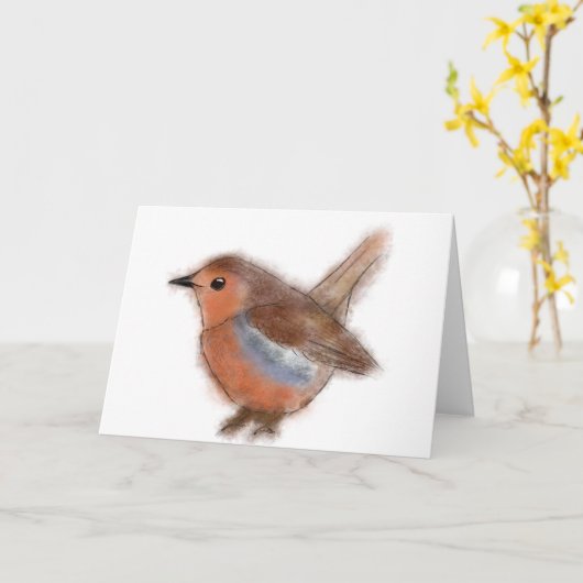 Fluffy Robin  Karte (Gelbe Blume)