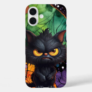 FLÜFFY SCHWARZE ANGRY HALLOWEWEY CAT iPhone 16 PLUS HÜLLE