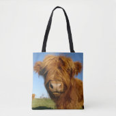 Fluffy Scottish Highland Cow - Blue Sky Tasche (Vorderseite)