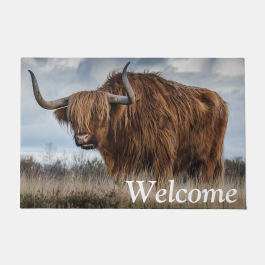 Fluffy Scottish Highland Cow Willkommen Fußmatte (Vorderseite)