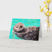 Fluffy Sea Otter Painting Karte (Gelbe Blume)
