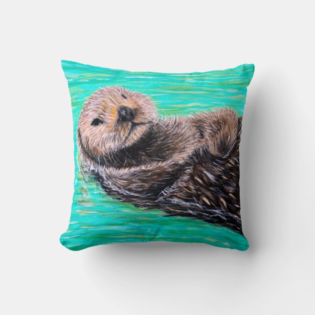 Fluffy Sea Otter Painting Kissen (Vorderseite)