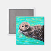 Fluffy Sea Otter Painting Magnet (Vorderseite/Rückseite)