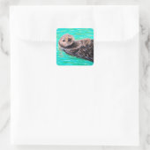 Fluffy Sea Otter Painting Quadratischer Aufkleber (Tasche)
