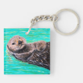 Fluffy Sea Otter Painting Schlüsselanhänger (Rückseite)