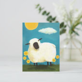Fluffy Sheep and Yellow Flowers Postcard Postkarte (Stehend Vorderseite)