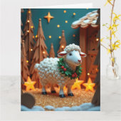Fluffy Sheep mit Wreath in Snowy Christmas Scene Karte (Gelbe Blume)