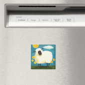 Fluffy Sheep & Yellow Flowers Magnet (In Situ (Geschirrspüler))