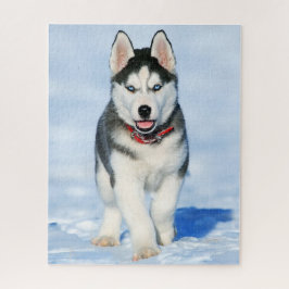 Fluffy Siberian Husky Welpe im Schnee Puzzle