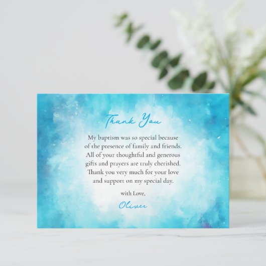 Fluffy Soft Cerulean Clouds Orthodox Taufe Dankeskarte (Stehend Vorderseite)