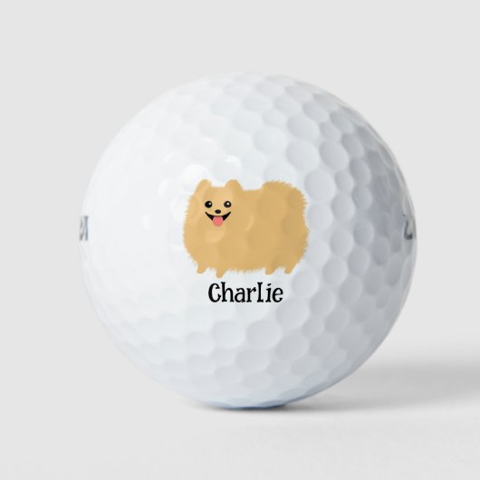 Fluffy Spitz Niedlicher Hund mit Individuelle Name Golfball (Vorderseite)