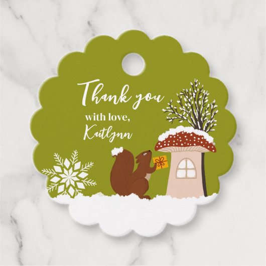 Fluffy Squirrel Gift Winter Baby Shower Gift Geschenkanhänger (Vorderseite)