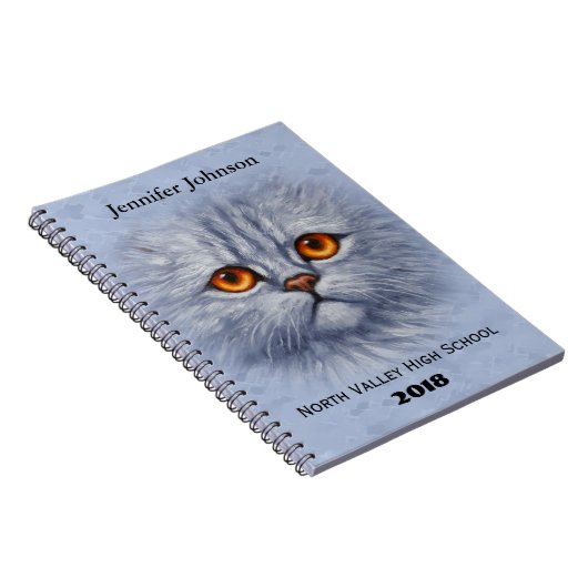 Fluffy Tabby Cat Kitten Face Light Grau Notizblock (Rechte Seite)