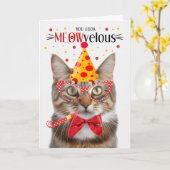 Fluffy Tabby Cat MEOWvelous Birthday Karte (Gelbe Blume)