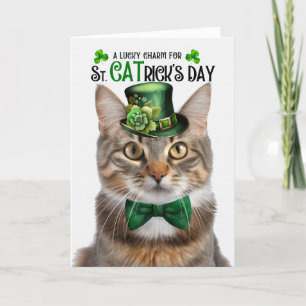 Fluffy Tabby Cat St CATrick's Day Lucky Charm Feiertagskarte