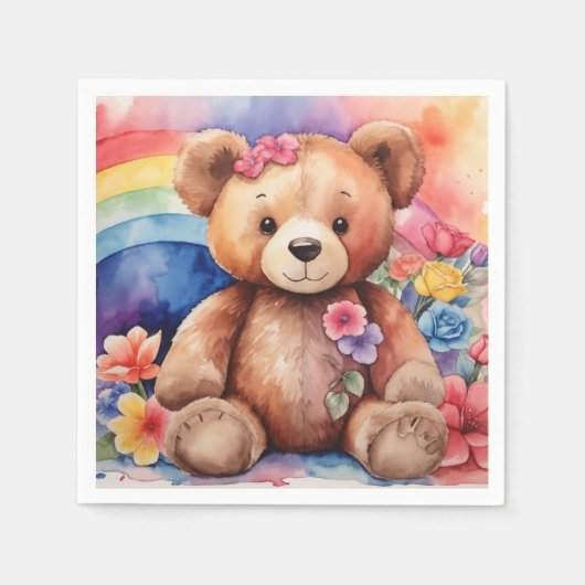 Fluffy Teddy Bear mit Regenbogen Serviette (Vorderseite)