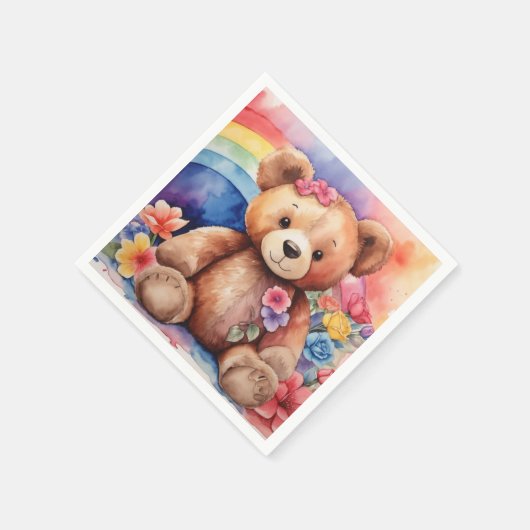 Fluffy Teddy Bear mit Regenbogen Serviette (Ecke)