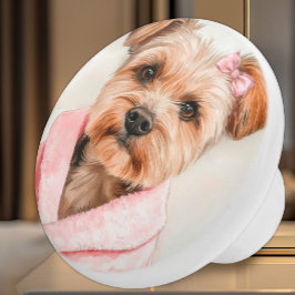 Fluffy Terrier in Pink Robe Watercolor Keramikknauf