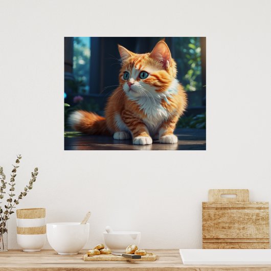*~* Fluffy Turn Head Kitty Cat 5:4 Feline Kitten Poster (Küche)