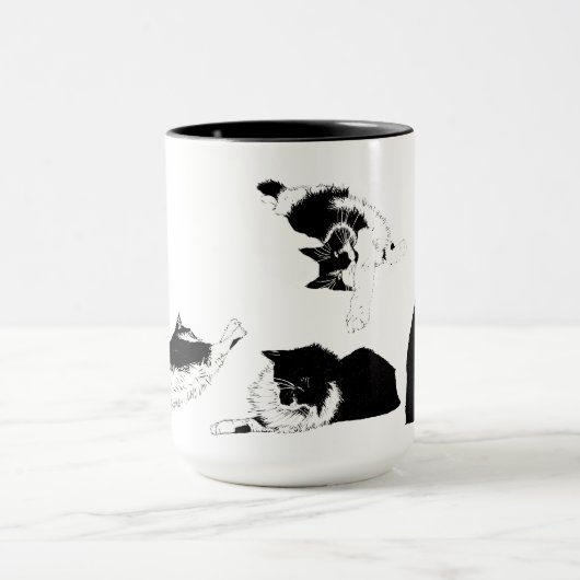 Fluffy Tuxedo Cat Tasse (Zentrum)