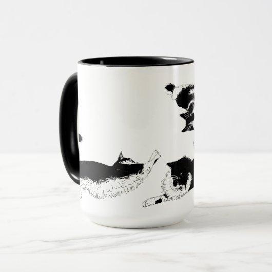 Fluffy Tuxedo Cat Tasse (Vorderseite Links)